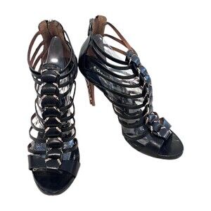 Coach Josey Women’s Sandals Heels Size 9.5 B Black Leather Snake Animal Skin